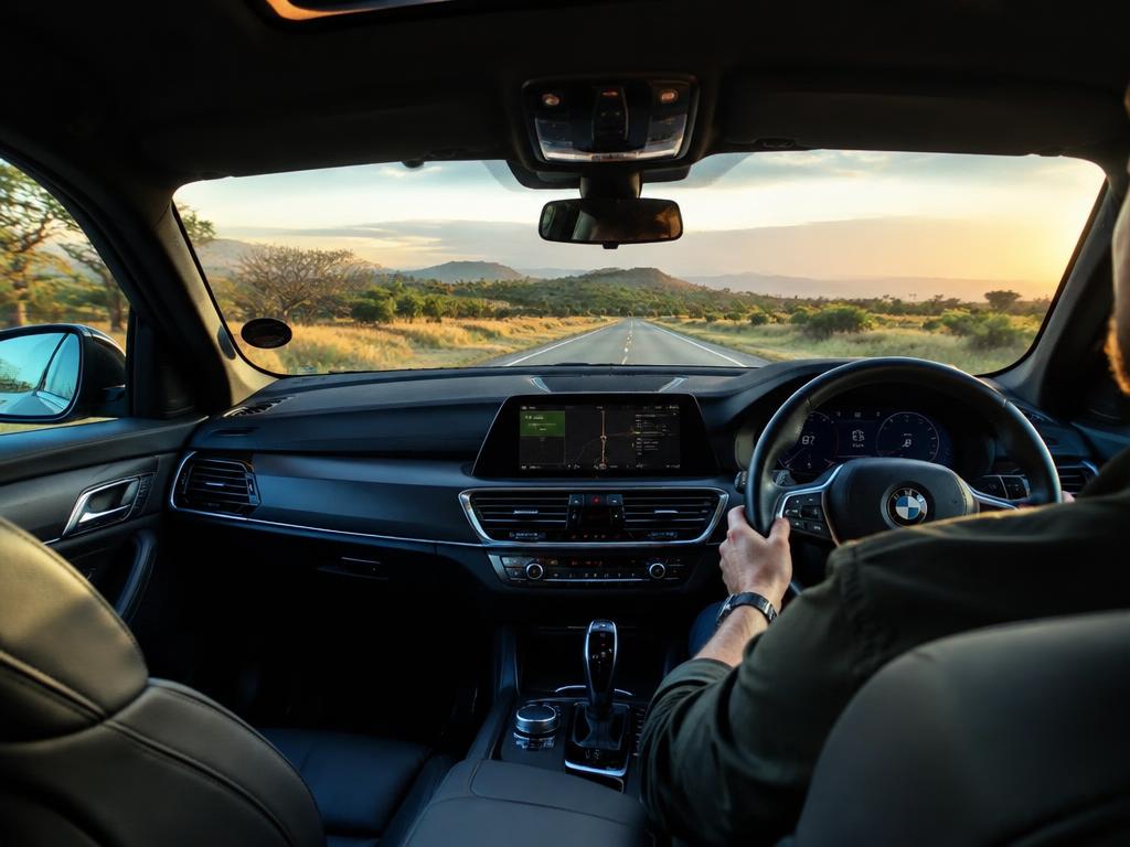 Premium car interior looking out onto the bushveld